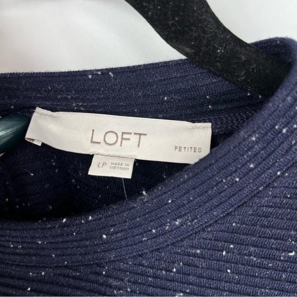 LOFT PETITES Flecked Button Back Swing Dress Dark Navy Blue Sz Lg Casual Comfy - Picture 3 of 11